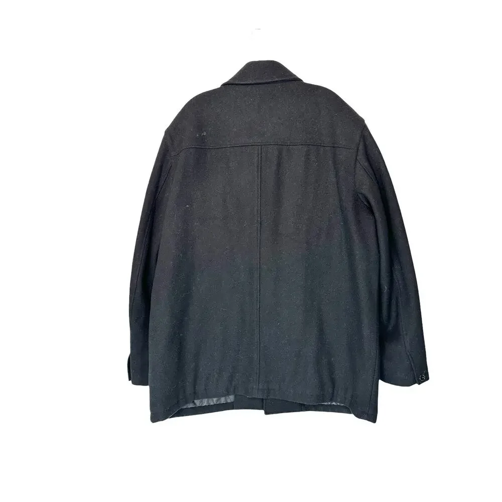 J.Crew Men's Black Wool Thinsulate Work University Overcoat Trench Coat Size‎ XL